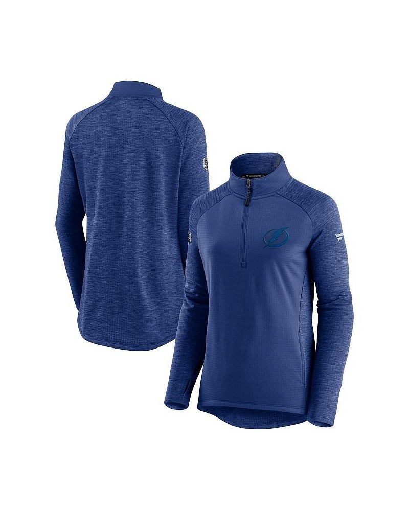 Women's Tampa Bay Lightning Logo Authentic Pro Travel and Training Raglan Quarter-Zip Jacket Blue, Heathered Blue $37.40 Jackets