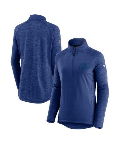 Women's Tampa Bay Lightning Logo Authentic Pro Travel and Training Raglan Quarter-Zip Jacket Blue, Heathered Blue $37.40 Jackets