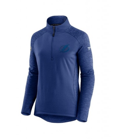 Women's Tampa Bay Lightning Logo Authentic Pro Travel and Training Raglan Quarter-Zip Jacket Blue, Heathered Blue $37.40 Jackets