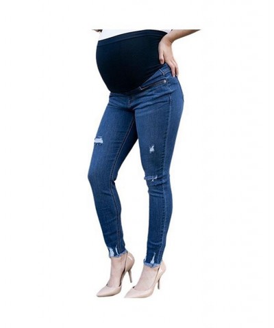 Raw Hem Destructed Maternity Jean Blue $16.90 Jeans