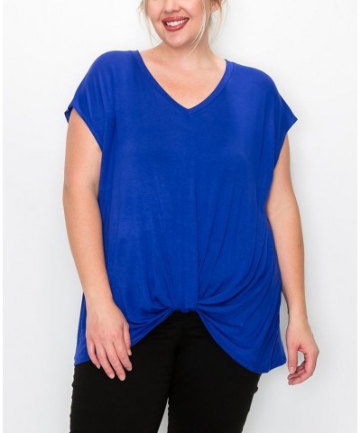 Plus Size V-neck Twist Front Top Royal $16.56 Tops