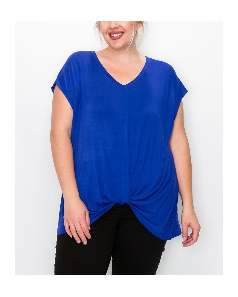 Plus Size V-neck Twist Front Top Royal $16.56 Tops