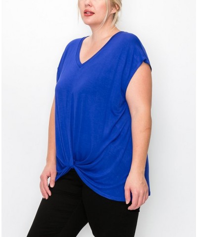 Plus Size V-neck Twist Front Top Royal $16.56 Tops