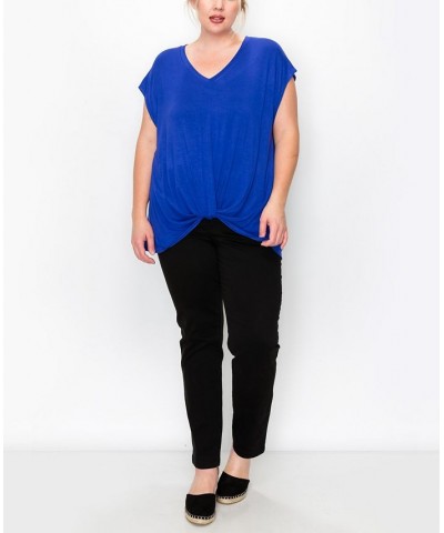 Plus Size V-neck Twist Front Top Royal $16.56 Tops