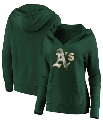 Women's Green Oakland Athletics Core Team Crossover V-Neck Pullover Hoodie Green $43.99 Sweatshirts