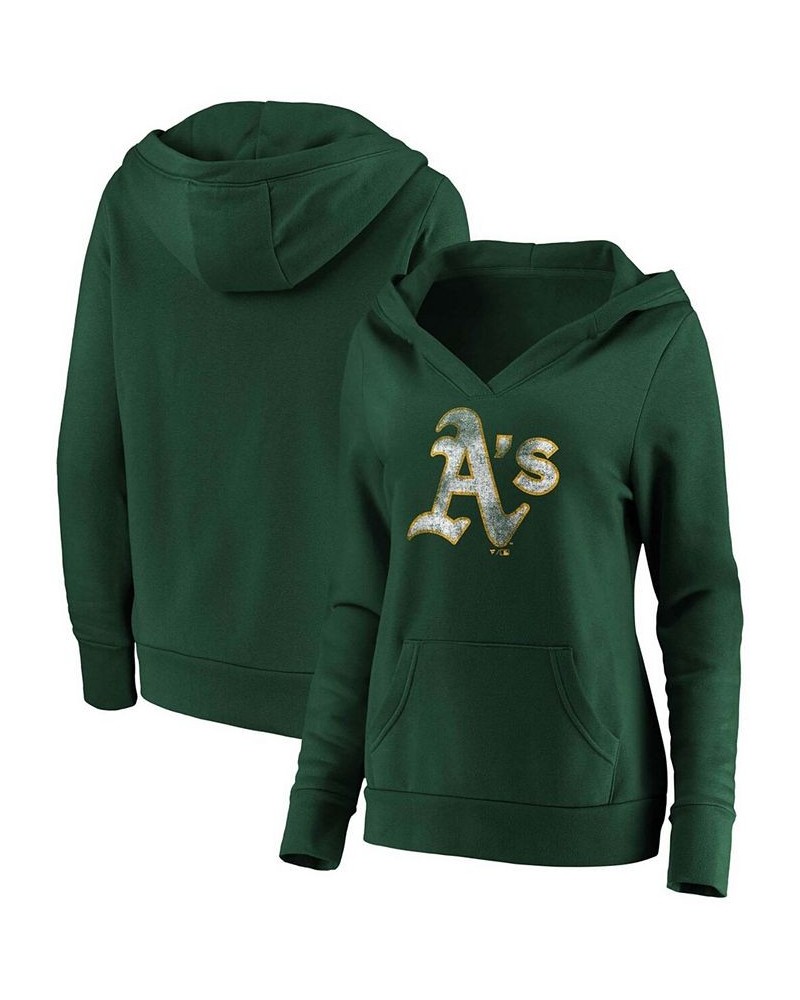 Women's Green Oakland Athletics Core Team Crossover V-Neck Pullover Hoodie Green $43.99 Sweatshirts