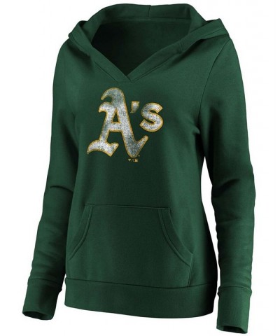 Women's Green Oakland Athletics Core Team Crossover V-Neck Pullover Hoodie Green $43.99 Sweatshirts