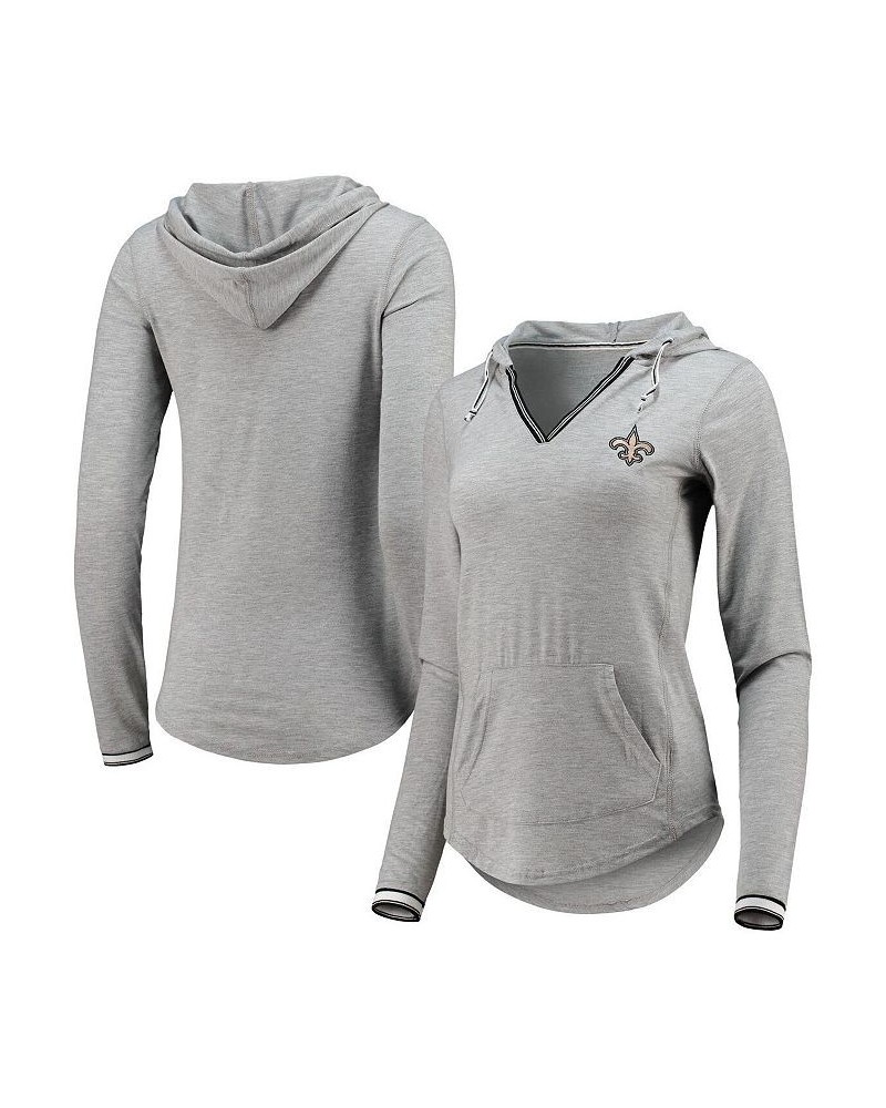 Women's Heathered Gray New Orleans Saints Warm-Up Tri-Blend Hoodie Long Sleeve V-Neck T-shirt Heathered Gray $37.79 Tops