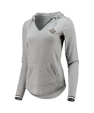 Women's Heathered Gray New Orleans Saints Warm-Up Tri-Blend Hoodie Long Sleeve V-Neck T-shirt Heathered Gray $37.79 Tops