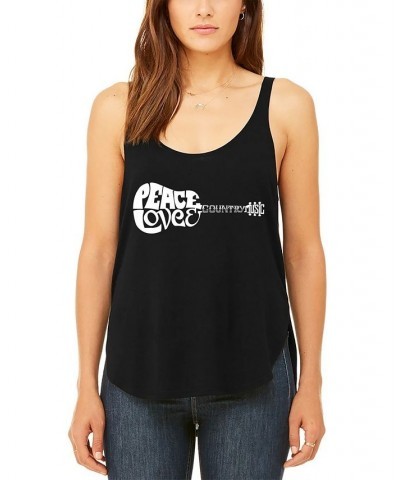 Women's Premium Peace Love Country Word Art Flowy Tank Top Black $24.74 Tops