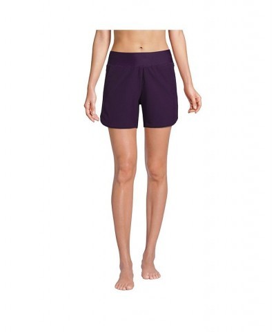 Women's Curvy Fit 5" Quick Dry Elastic Waist Swim Shorts with Panty Blackberry $37.07 Swimsuits