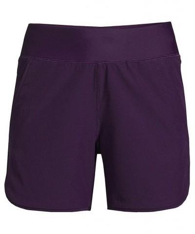 Women's Curvy Fit 5" Quick Dry Elastic Waist Swim Shorts with Panty Blackberry $37.07 Swimsuits