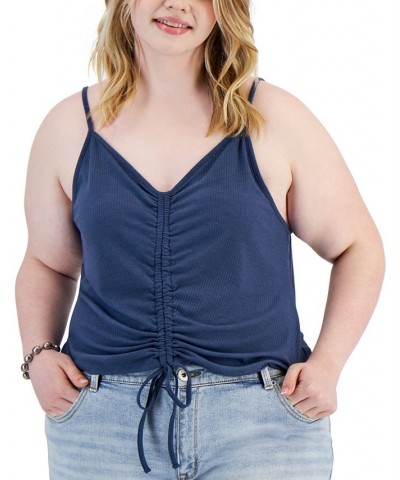 Trendy Plus Size Drawstring Ruched Tank Blue $10.33 Tops