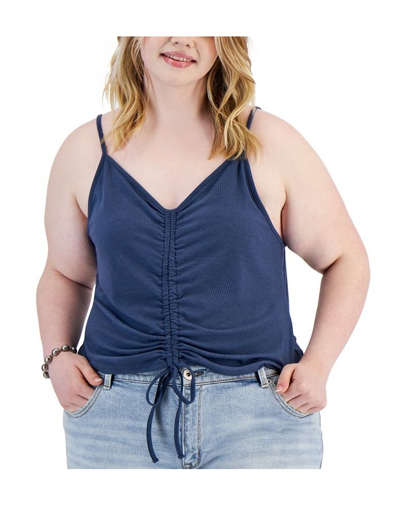 Trendy Plus Size Drawstring Ruched Tank Blue $10.33 Tops