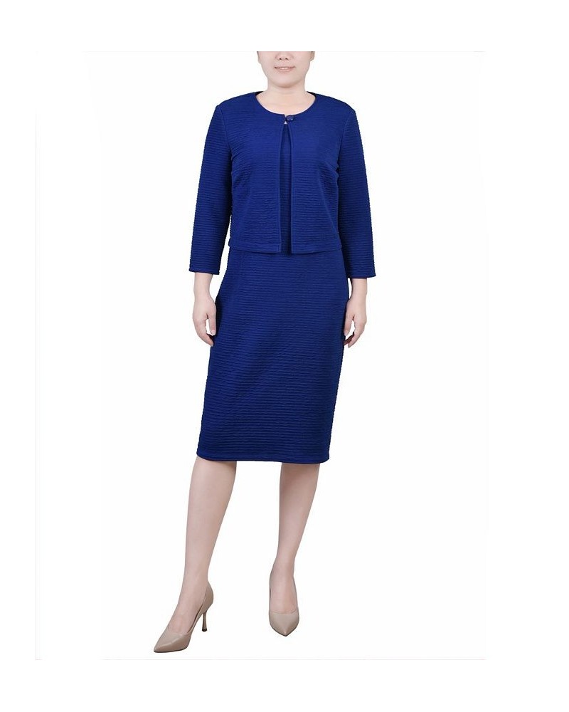 Petite Textured 3/4 Sleeve Two Piece Dress Set Blue $12.71 Dresses