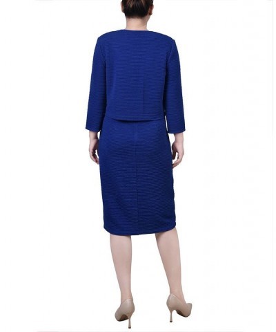 Petite Textured 3/4 Sleeve Two Piece Dress Set Blue $12.71 Dresses