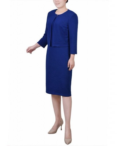 Petite Textured 3/4 Sleeve Two Piece Dress Set Blue $12.71 Dresses