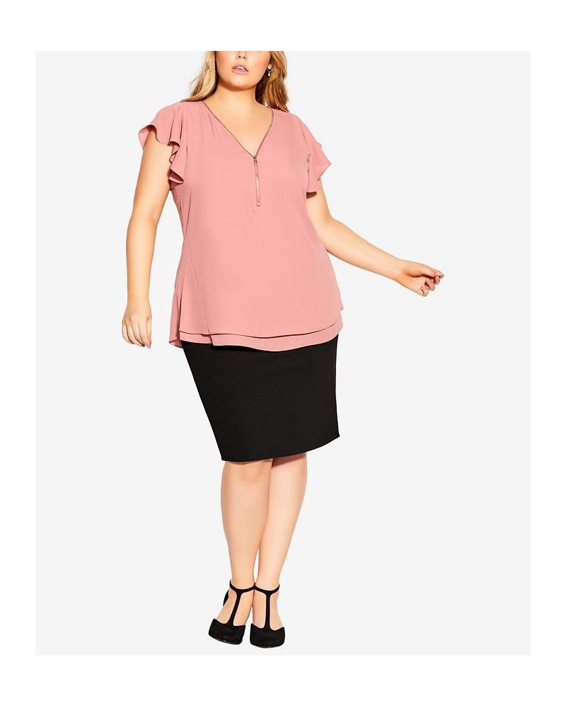 Trendy Plus Size Zip Fling Shorts Flutter Sleeve Top Guava $27.95 Tops