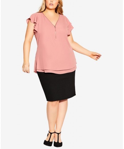 Trendy Plus Size Zip Fling Shorts Flutter Sleeve Top Guava $27.95 Tops