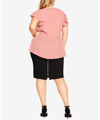 Trendy Plus Size Zip Fling Shorts Flutter Sleeve Top Guava $27.95 Tops