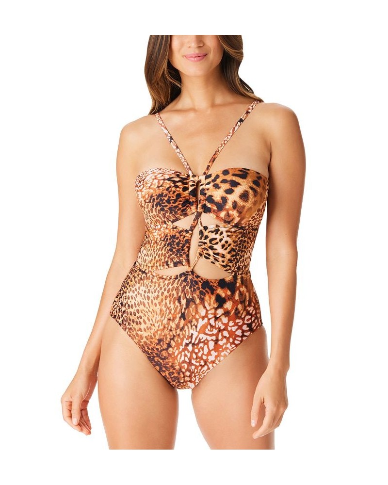 Women's Glam Cheetah Keyhole-Cutout Swimsuit Natural $48.88 Swimsuits