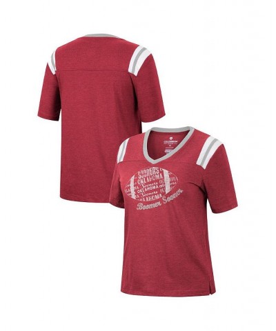 Women's Heathered Crimson Oklahoma Sooners 15 Min Early Football V-Neck T-shirt Crimson $22.25 Tops