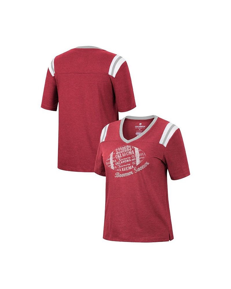 Women's Heathered Crimson Oklahoma Sooners 15 Min Early Football V-Neck T-shirt Crimson $22.25 Tops