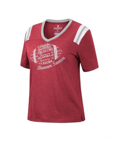 Women's Heathered Crimson Oklahoma Sooners 15 Min Early Football V-Neck T-shirt Crimson $22.25 Tops