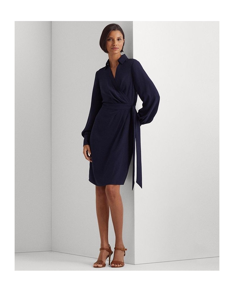 Women's Double-Faced Georgette Wrap Dress Blue $95.55 Dresses