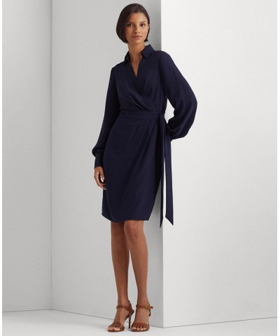 Women's Double-Faced Georgette Wrap Dress Blue $95.55 Dresses