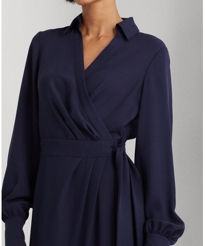 Women's Double-Faced Georgette Wrap Dress Blue $95.55 Dresses