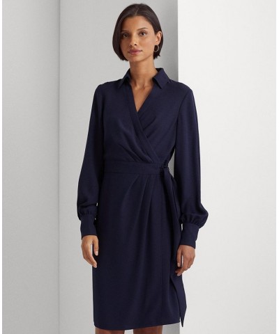 Women's Double-Faced Georgette Wrap Dress Blue $95.55 Dresses