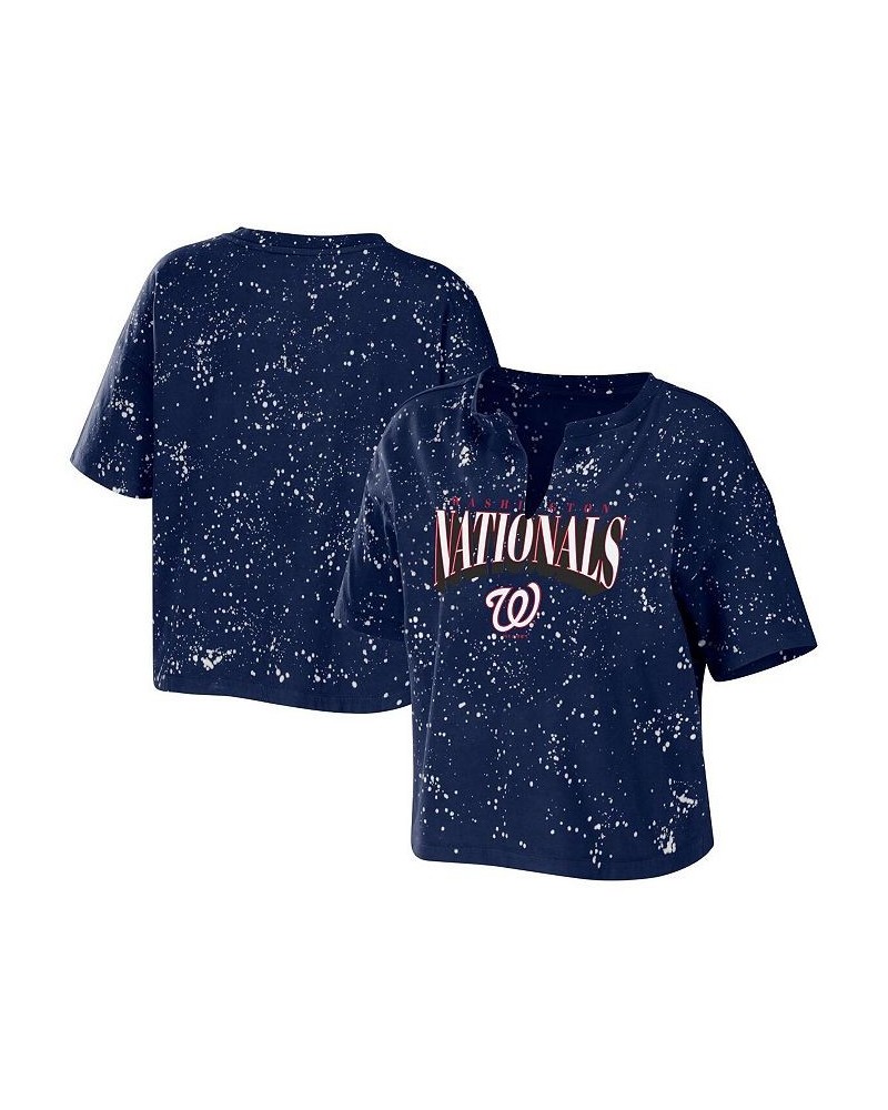 Women's Navy Washington Nationals Notch Neck Tie-Dye T-shirt Navy $32.99 Tops