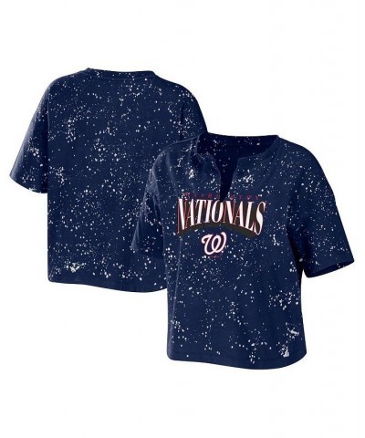 Women's Navy Washington Nationals Notch Neck Tie-Dye T-shirt Navy $32.99 Tops