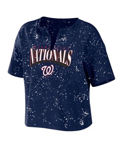 Women's Navy Washington Nationals Notch Neck Tie-Dye T-shirt Navy $32.99 Tops