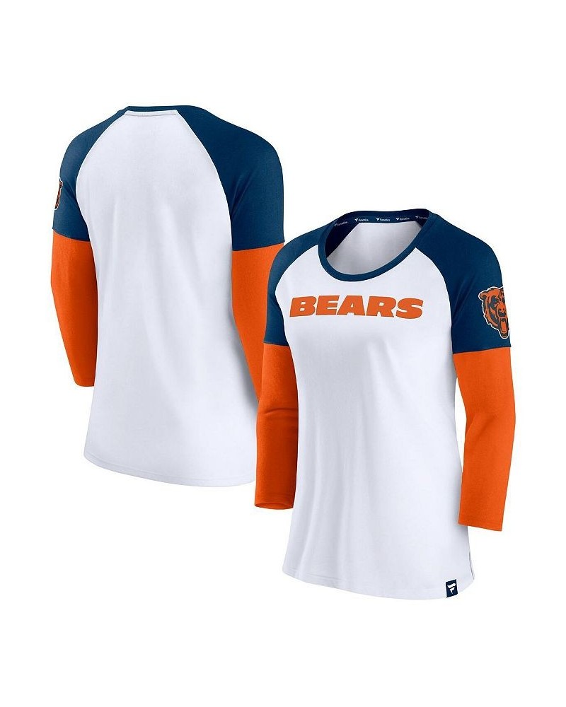 Women's Branded White Navy Chicago Bears Durable Raglan 3/4-Sleeve T-shirt White, Navy $28.99 Tops