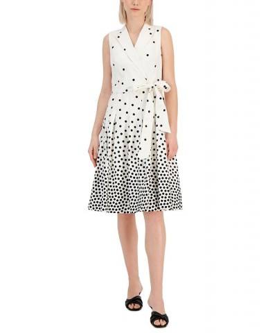 Women's Falling Dot Notch-Lapel Sleeveless Shirtdress White $64.07 Dresses