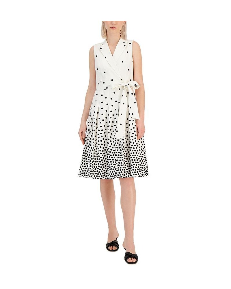 Women's Falling Dot Notch-Lapel Sleeveless Shirtdress White $64.07 Dresses