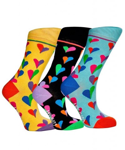 Women's Orlando Gift Box of Cotton Seamless Toe Funky Hearts Patterned Crew Socks Pack of 3 Black $23.46 Socks