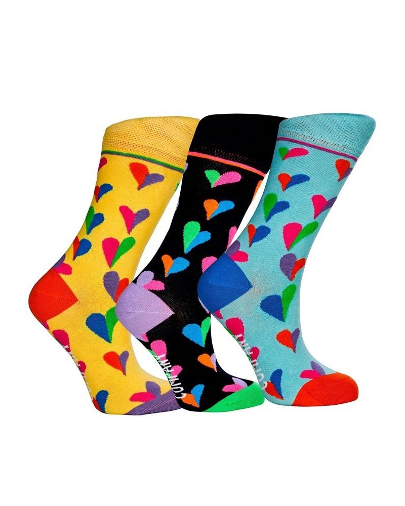 Women's Orlando Gift Box of Cotton Seamless Toe Funky Hearts Patterned Crew Socks Pack of 3 Black $23.46 Socks