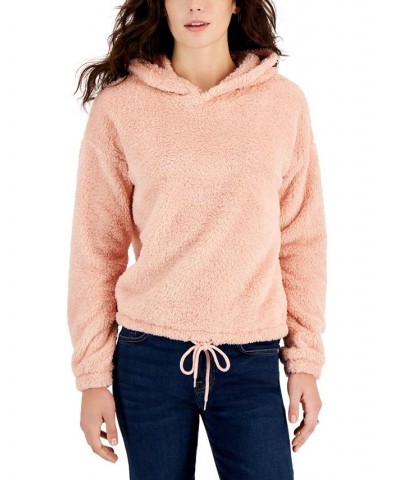 Juniors' Plush Drawstring-Hem Hoodie Pink $8.73 Tops