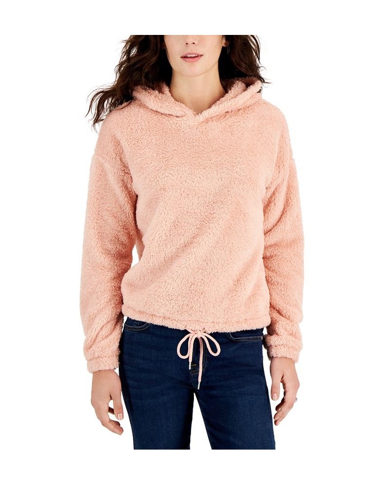 Juniors' Plush Drawstring-Hem Hoodie Pink $8.73 Tops