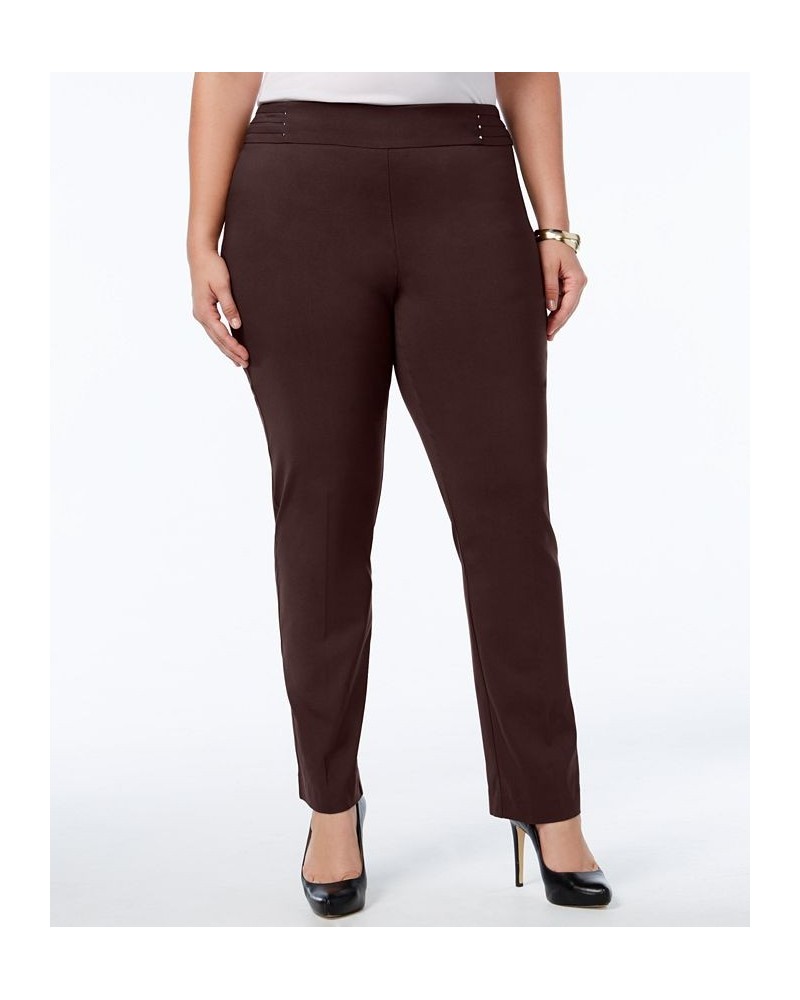 Plus Size Tummy Control Pull-On Slim-Leg Pants Brown $14.50 Pants