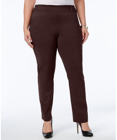 Plus Size Tummy Control Pull-On Slim-Leg Pants Brown $14.50 Pants