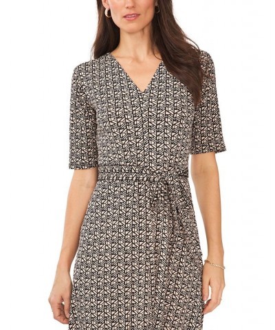 Women's Printed V-Neck Fit & Flare Midi Dress Tan/black $20.24 Dresses