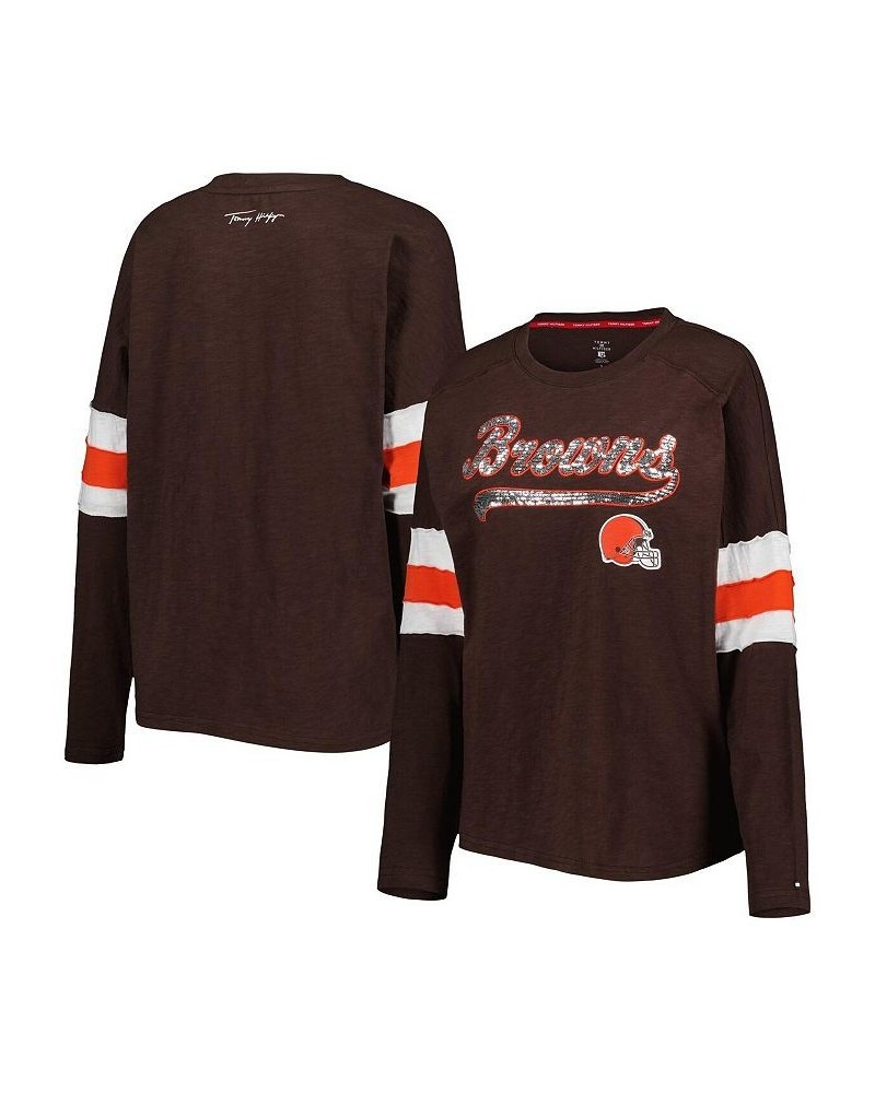 Women's Brown Cleveland Browns Justine Long Sleeve Tunic T-shirt Brown $37.40 Tops