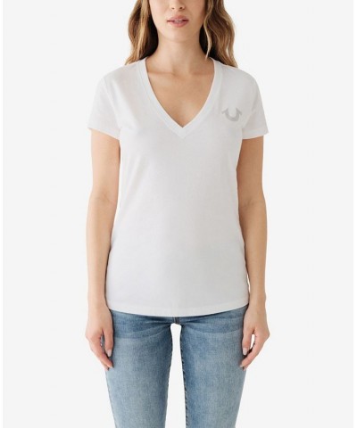 Women's Short Sleeve Crystal Logo Crew T-shirt White $25.42 Tops