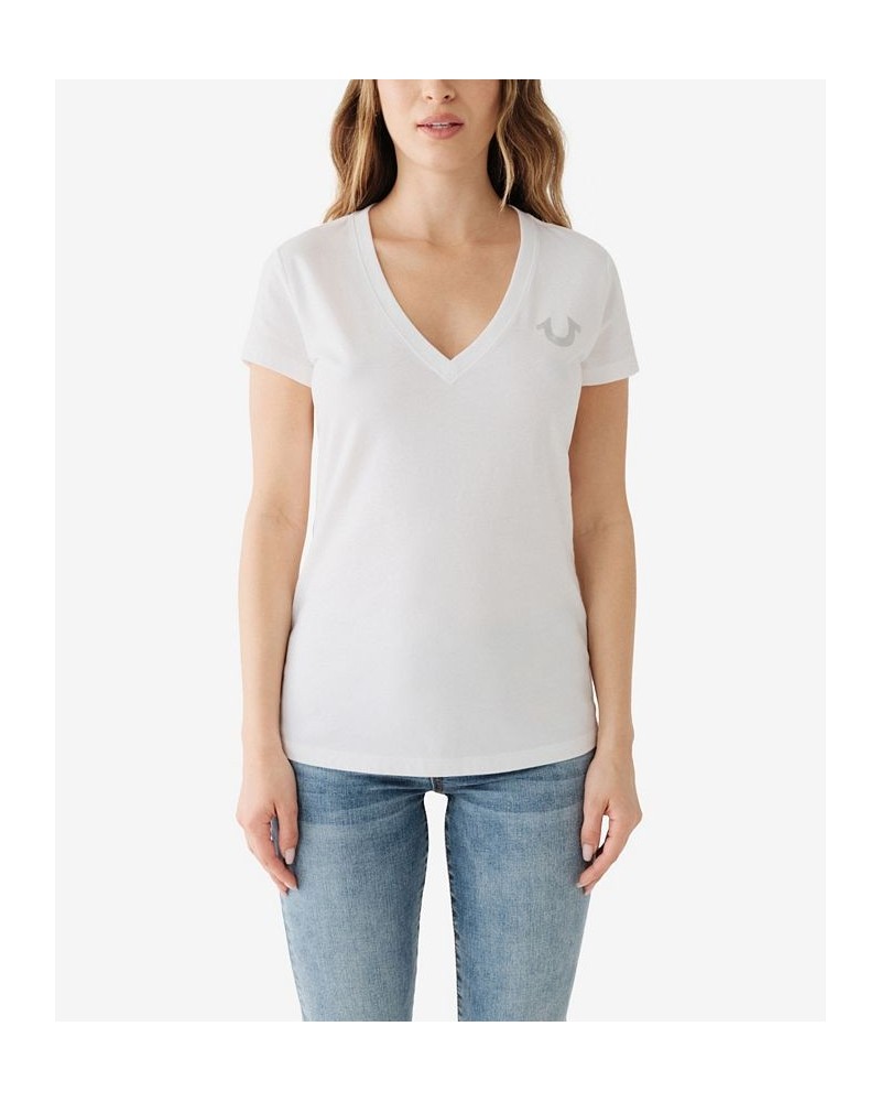 Women's Short Sleeve Crystal Logo Crew T-shirt White $25.42 Tops