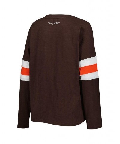 Women's Brown Cleveland Browns Justine Long Sleeve Tunic T-shirt Brown $37.40 Tops