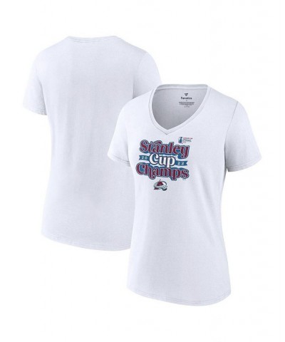 Women's Branded White Colorado Avalanche 2022 Stanley Cup Champions Saucer Pass V-Neck T-shirt White $23.39 Tops